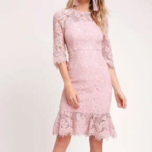 Lulus Dance With Me Blush Fairy Resortwear Event Lace Bodycon Midi Dress XS